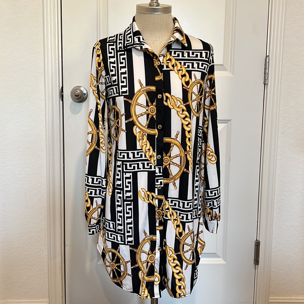 ☀NWT Fashion Nova Chain link button down top Blouse Mini Dress size S